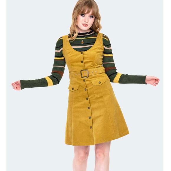 Voodoo Vixen Corduroy A-Line Button Front Dress Mustard NWT Size 3X US 16/18 - Picture 1 of 15